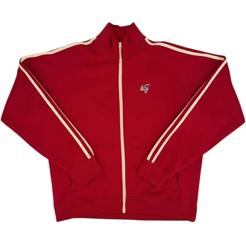 Abercrombie & Fitch Vintage Y2K Preppy Retro Muscle Fit Knit Track Jacket Red XL